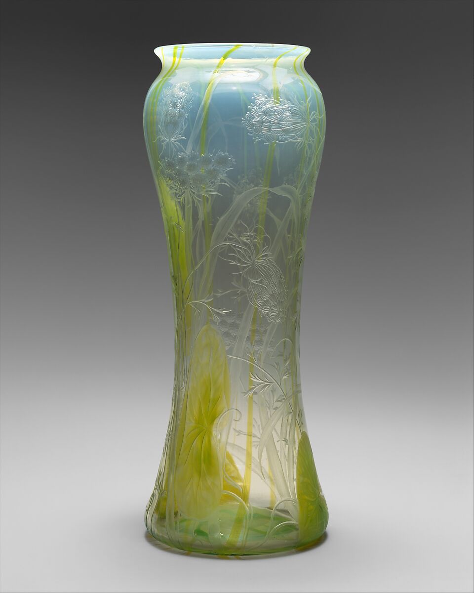 Vase, Probably cut by Fredolin Kreischmann (1845–1898), Blown glass, cut and engraved, American 
