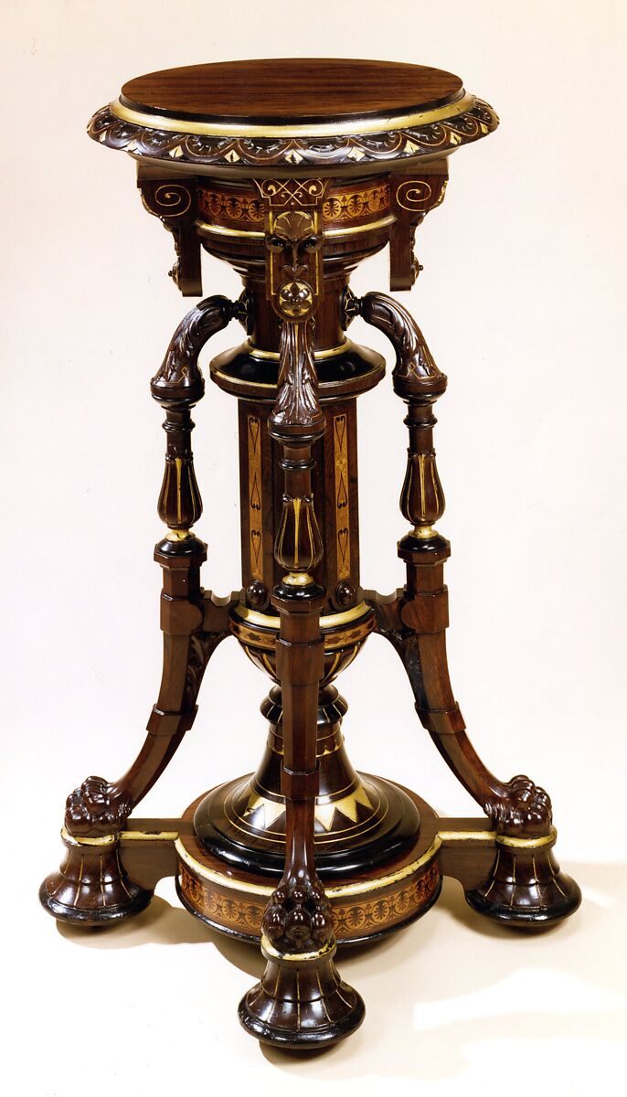 Pedestal, Rosewood, rosewood-grained walnut, marquetry of various
 woods, gilding, ebonizing, American 