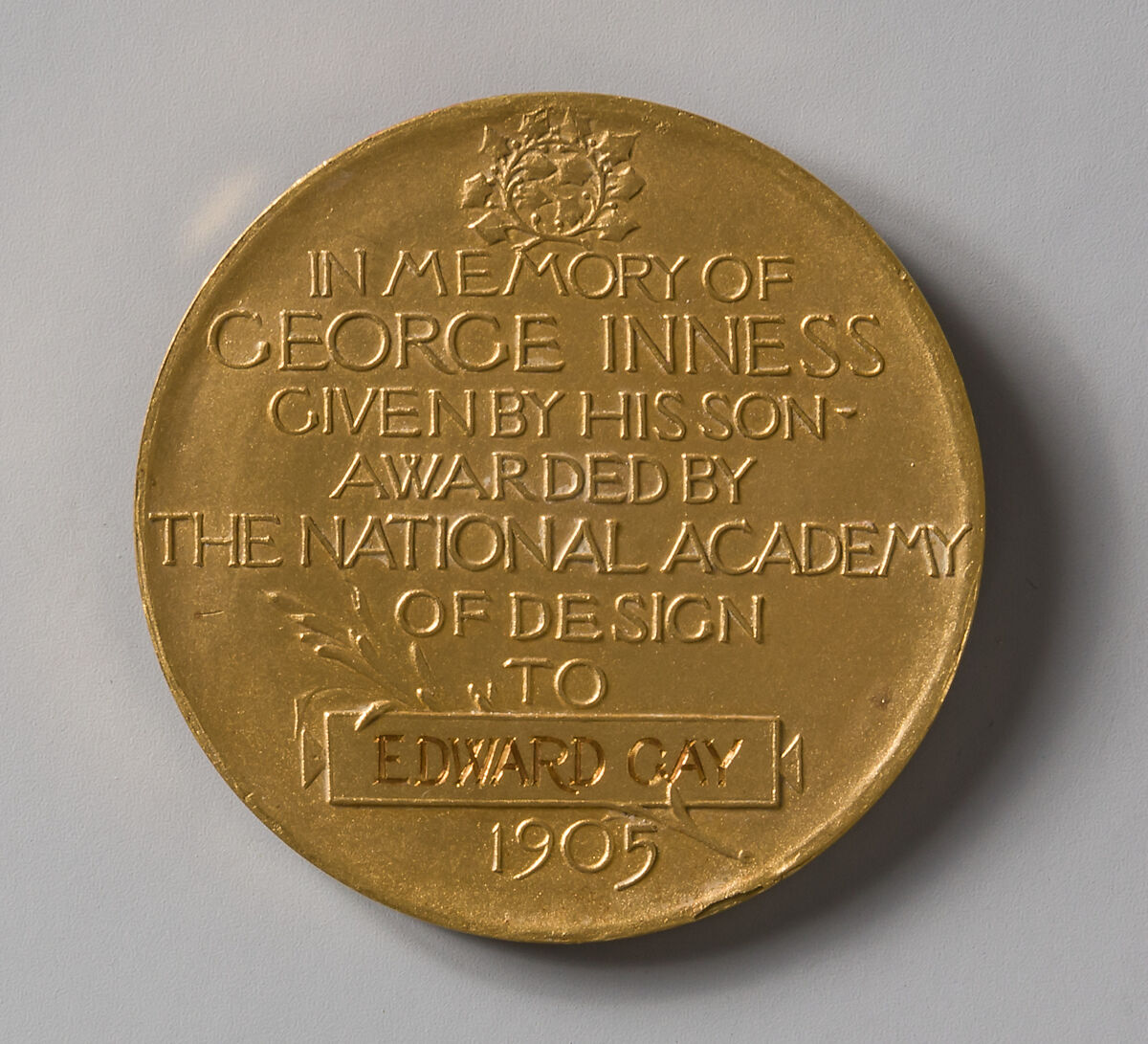 George Inness Gold Medal, Jonathan Scott Hartley (American, Albany, New York 1845–1912 New York), Gold, American