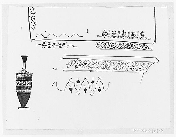 Classical Ornament and Greek Lekythoi (from Scrapbook), John Singer Sargent (American, Florence 1856–1925 London), Pen and ink on off-white wove paper, American