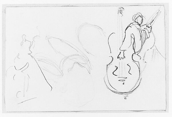 Musicians, Related to Rehearsal of the Pasdeloup Orchestra at the Cirque d'Hiver (from Scrapbook), John Singer Sargent (American, Florence 1856–1925 London), Graphite on off-white paper, American
