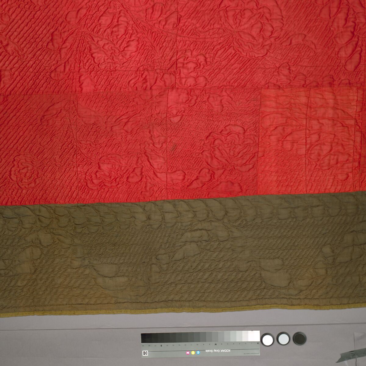 Quilt, calamanco, Wool, American