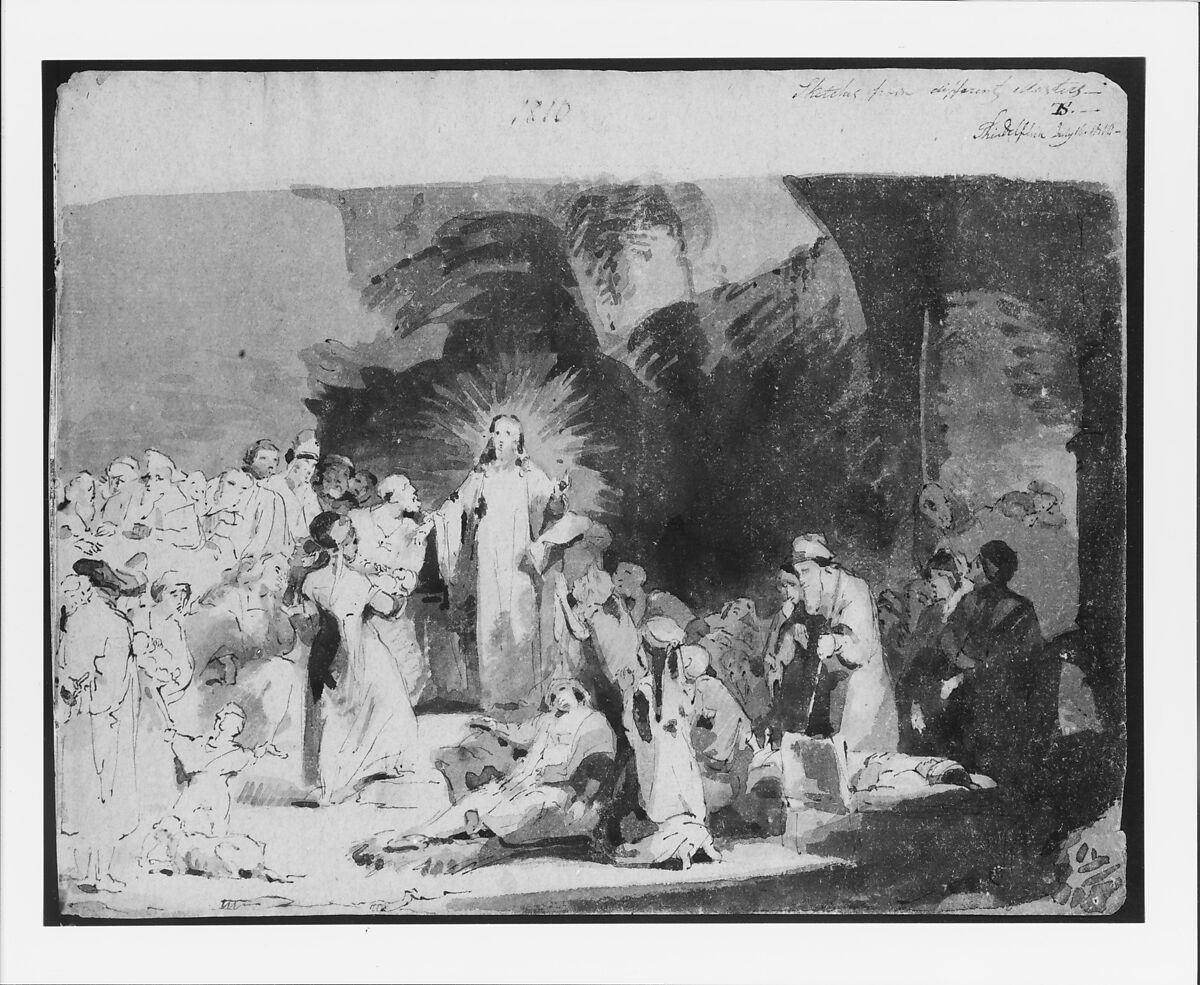 Christ Healing the Sick, after Rembrandt  (from Sketchbook), Thomas Sully (American, Horncastle, Lincolnshire 1783–1872 Philadelphia, Pennsylvania), Ink, wash, on paper, American 