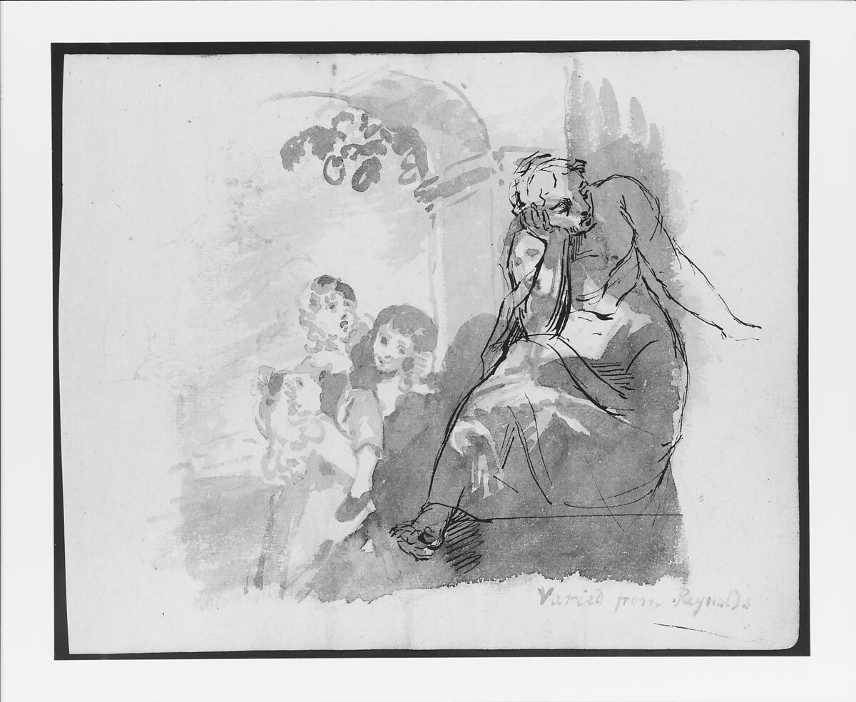 After Reynolds; Mother and Three Children; Draped Figure Studies (from Sketchbook), Thomas Sully (American, Horncastle, Lincolnshire 1783–1872 Philadelphia, Pennsylvania), Ink, wash, on paper, American 