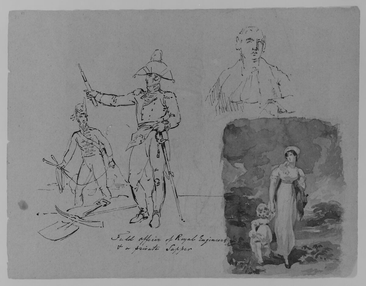 Portrait of a Cleric; Standing Man in Animal Skins; Portrait of a Woman; Man's Head (from Sketchbook), Thomas Sully (American, Horncastle, Lincolnshire 1783–1872 Philadelphia, Pennsylvania), Ink, wash, on paper, American 
