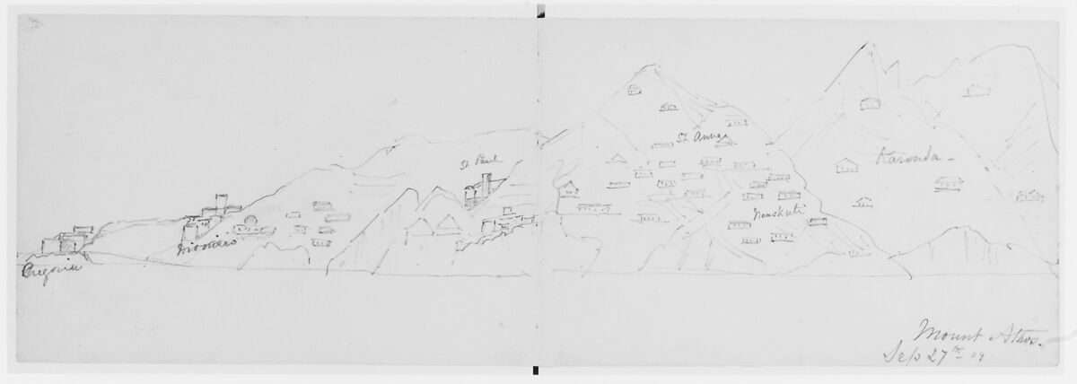 Mount Athos 1904 (from Sketchbook), Mary Newbold Sargent (1826–1906), Graphite on paper, American 