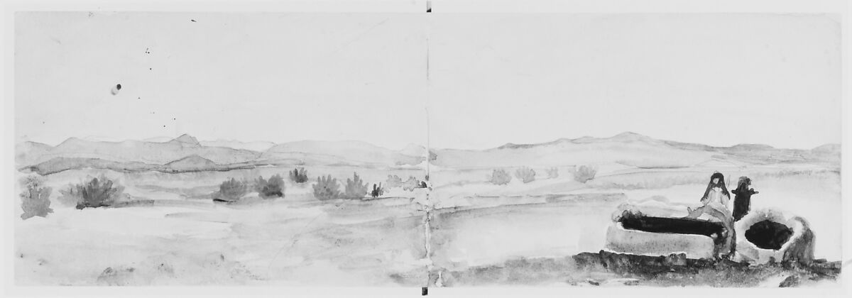 Landscape with Figures, 1904 (from Sketchbook0, Mary Newbold Sargent (1826–1906), Graphite and watercolor on paper, American 