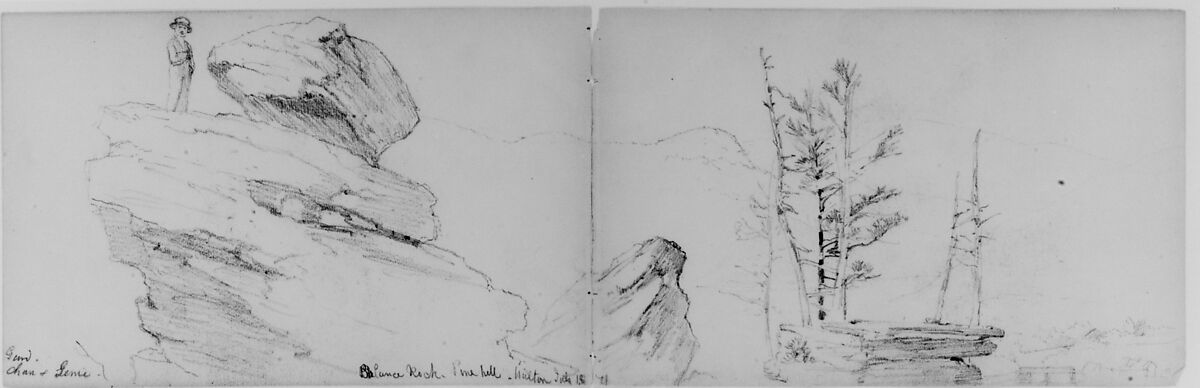 Balance Rock, Pine Hill, Walton, 1871 (from Sketchbook), Daniel Huntington (American, New York 1816–1906 New York), Graphite on paper, American 