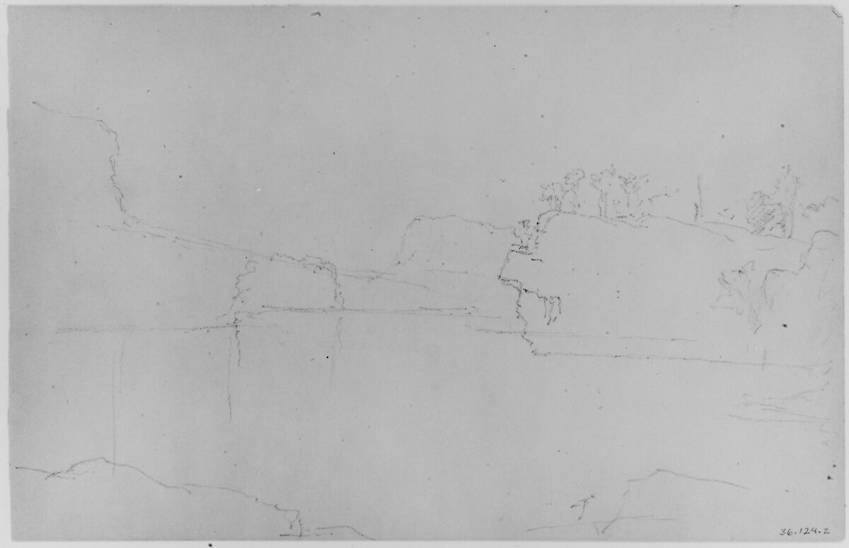 Study of Lake and Cliffs (from Sketchbook), Daniel Huntington (American, New York 1816–1906 New York), Graphite on paper, American 