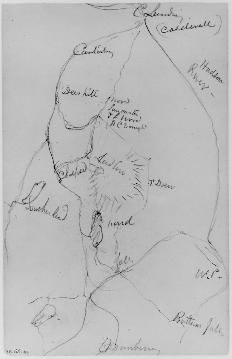 Map (from Sketchbook), Daniel Huntington (American, New York 1816–1906 New York), Graphite on paper, American 
