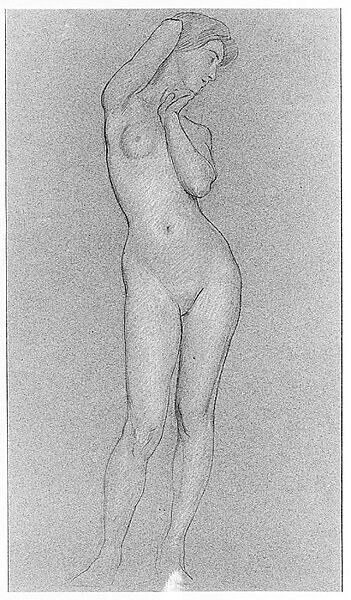 Nude, William McGregor Paxton (American, Baltimore, Maryland 1869–1941 Boston, Massachusetts), Graphite and white chalk on brown paper, American