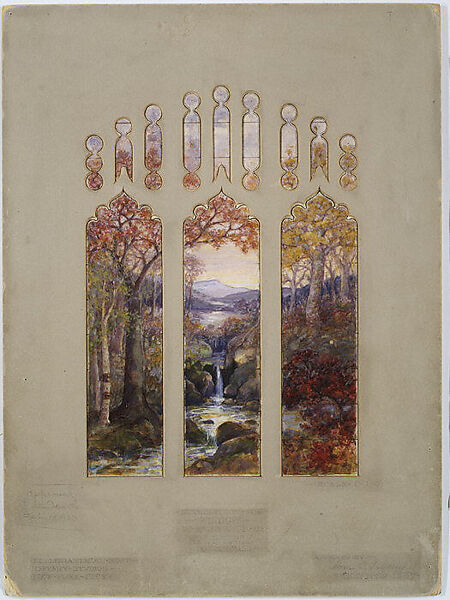 Suggestion for window in residence of Mr. L.D. Towle, Boston, Massachusetts, Louis C. Tiffany (American, New York 1848–1933 New York), Transparent and opaque watercolor and ink on paper, American
