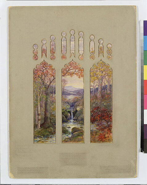 Suggestion for window in residence of Mr. L.D. Towle, Boston, Massachusetts, Louis C. Tiffany (American, New York 1848–1933 New York), Transparent and opaque watercolor and ink on paper, American