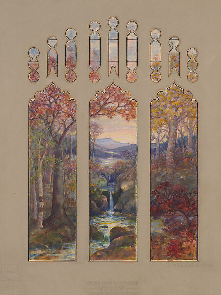 Suggestion for window in residence of Mr. L.D. Towle, Boston, Massachusetts, Louis C. Tiffany (American, New York 1848–1933 New York), Transparent and opaque watercolor and ink on paper, American