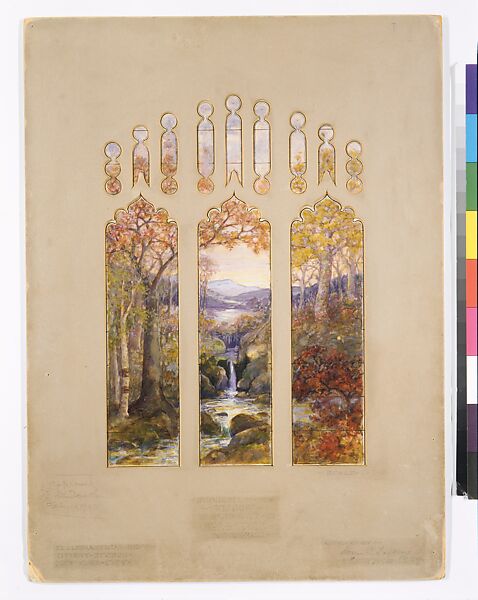Suggestion for window in residence of Mr. L.D. Towle, Boston, Massachusetts, Louis C. Tiffany (American, New York 1848–1933 New York), Transparent and opaque watercolor and ink on paper, American