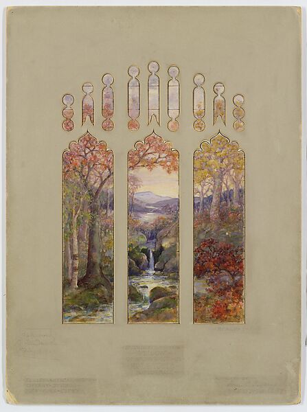 Suggestion for window in residence of Mr. L.D. Towle, Boston, Massachusetts, Louis C. Tiffany (American, New York 1848–1933 New York), Transparent and opaque watercolor and ink on paper, American