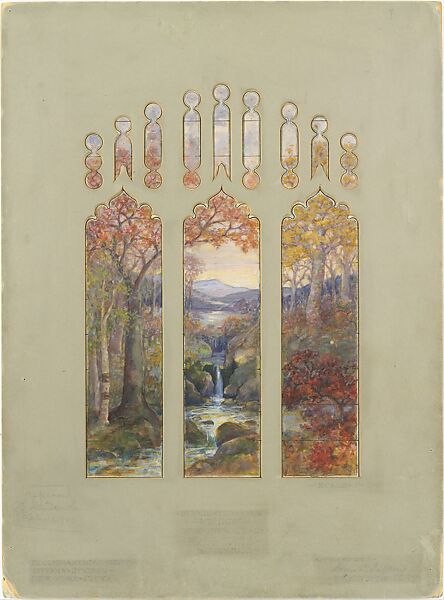 Suggestion for window in residence of Mr. L.D. Towle, Boston, Massachusetts, Louis C. Tiffany  American, Watercolor, gouache, ink, and graphite on artist board with original mat, American