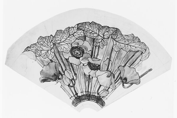 Design for a Poppy Lampshade, Louis C. Tiffany (American, New York 1848–1933 New York), Watercolor, graphite, black ink on paper, American