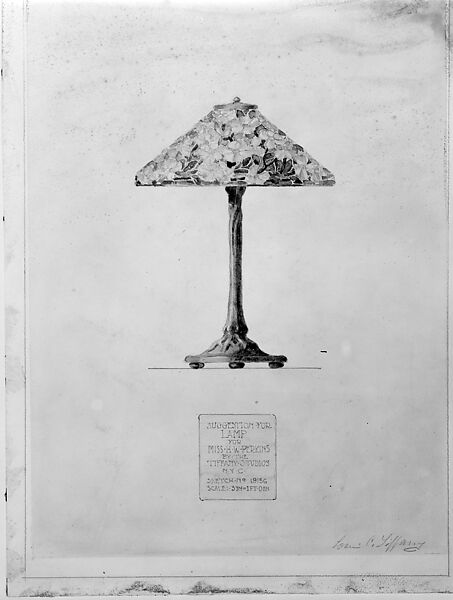 Suggestion for Lamp for Miss H. W. Perkins by the Tiffany Studios, Louis C. Tiffany (American, New York 1848–1933 New York), Watercolor and graphite on off-white wove paper, American