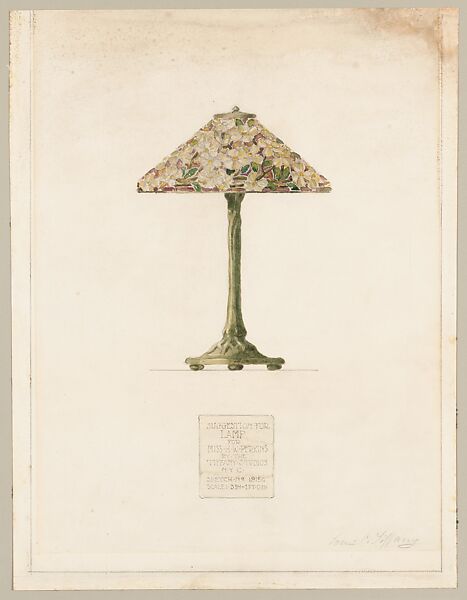 Suggestion for Lamp for Miss H. W. Perkins by the Tiffany Studios, Louis C. Tiffany (American, New York 1848–1933 New York), Watercolor and graphite on off-white wove paper, American 