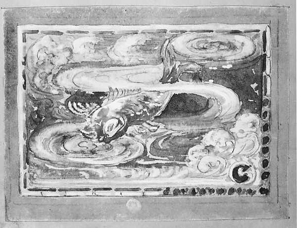 Design for undersea window, Louis C. Tiffany (American, New York 1848–1933 New York), Transparent and opaque watercolor and graphite on buff-colored wove paper, American