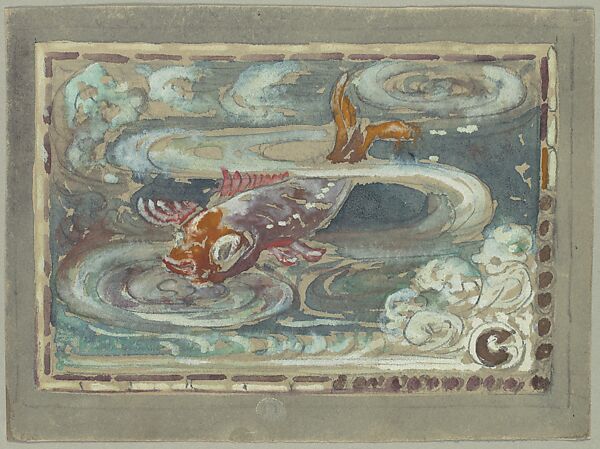 Design for carp window, Louis C. Tiffany (American, New York 1848–1933 New York), Watercolor, gouache, and graphite on buff-colored wove paper, American 