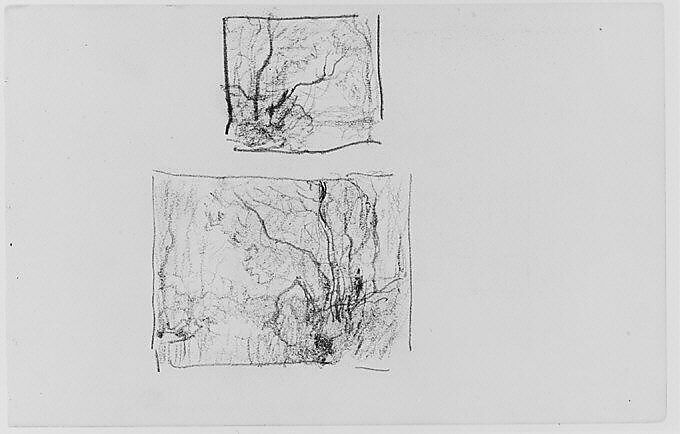 Two Sketches of Trees (from Sketchbook), Henry Ward Ranger (American, Syracuse, New York 1858–1916 New York), Graphite, ink, on paper, American 