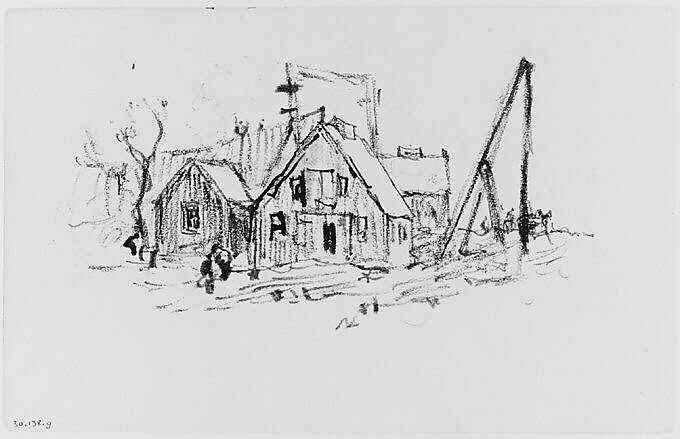 Shipyard (Mill Scene?) in Connecticut (from Sketchbook), Henry Ward Ranger (American, Syracuse, New York 1858–1916 New York), Graphite, ink, on paper, American 