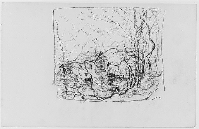 View of House Through Trees (from Sketchbook), Henry Ward Ranger (American, Syracuse, New York 1858–1916 New York), Graphite, ink, on paper, American 