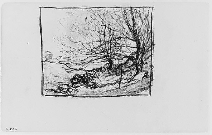 Two Trees on a Hill (from Sketchbook), Henry Ward Ranger (American, Syracuse, New York 1858–1916 New York), Graphite, ink, on paper, American 