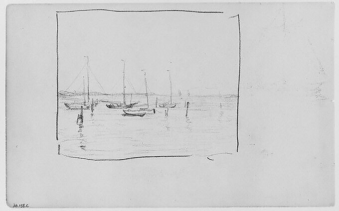 Sailboats on (Long Island?) Sound (from Sketchbook), Henry Ward Ranger (American, Syracuse, New York 1858–1916 New York), Graphite, ink, on paper, American 