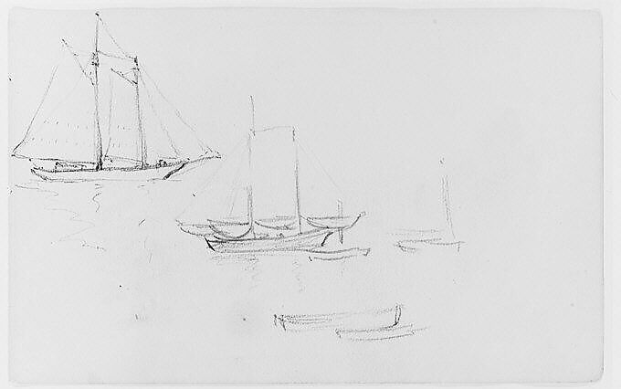 Study of Sailboats (from Sketchbook), Henry Ward Ranger (American, Syracuse, New York 1858–1916 New York), Graphite, ink, on paper, American 