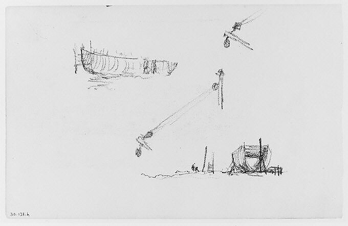 Study: Shipyard (from Sketchbook), Henry Ward Ranger (American, Syracuse, New York 1858–1916 New York), Graphite, ink, on paper, American 