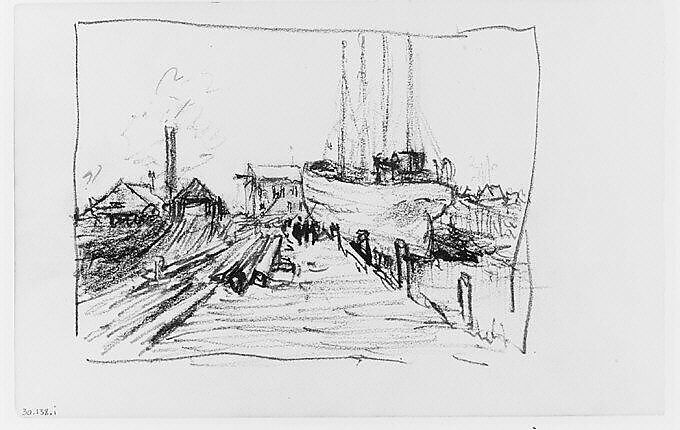 Dock and Shipyard (from Sketchbook), Henry Ward Ranger (American, Syracuse, New York 1858–1916 New York), Graphite, ink, on paper, American 