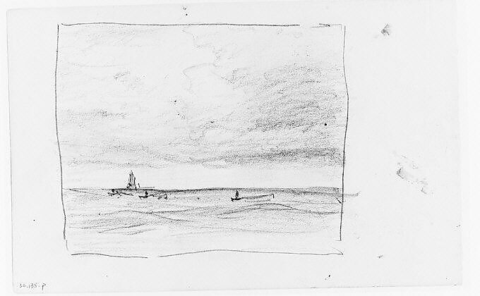 Four Boats on Water (Long Island Sound?) (from Sketchbook), Henry Ward Ranger (American, Syracuse, New York 1858–1916 New York), Graphite, ink, on paper, American 