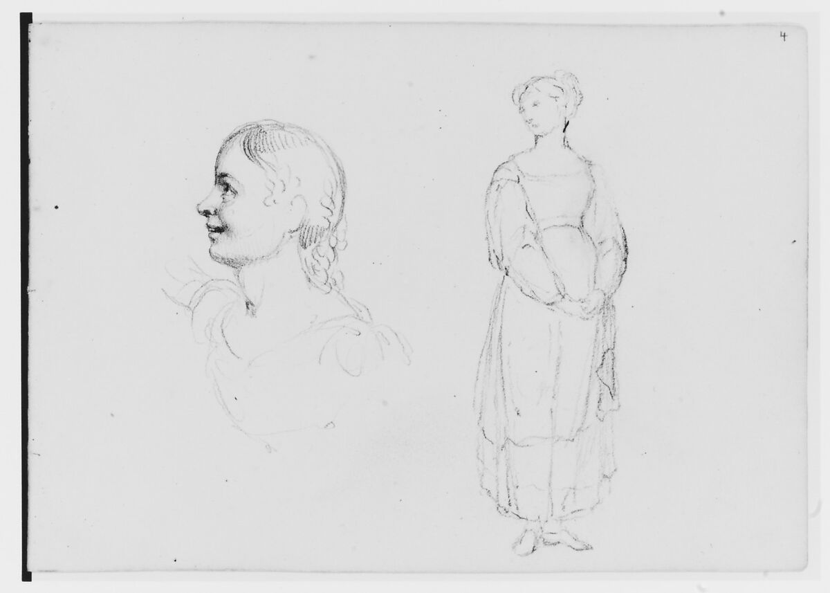 Bust and Full Length Figure (from Sketchbook), Asher Brown Durand (American, Jefferson, New Jersey 1796–1886 Maplewood, New Jersey), Graphite on paper, American 