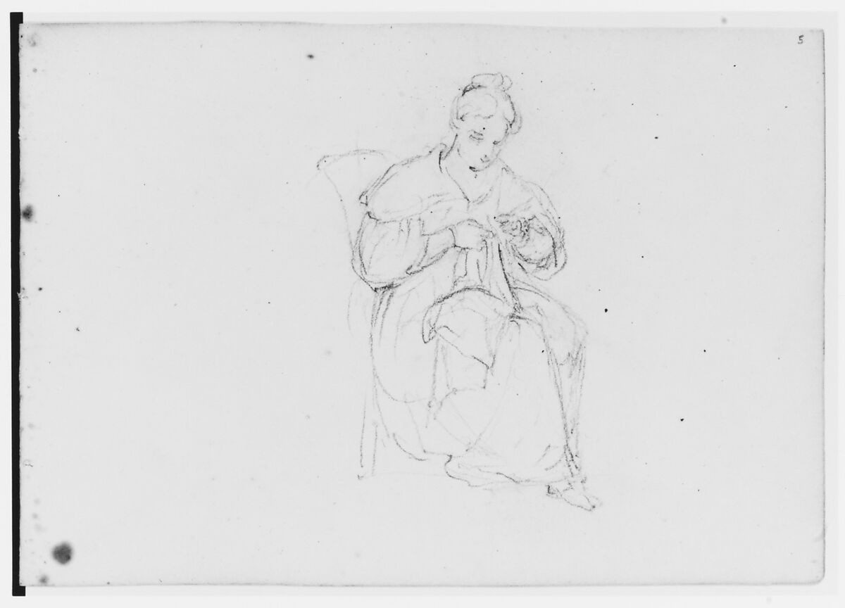 Female Figure Sewing (from Sketchbook), Asher Brown Durand (American, Jefferson, New Jersey 1796–1886 Maplewood, New Jersey), Graphite on paper, American 