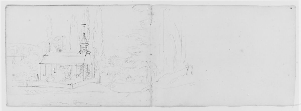 Landscape with Schoolhouse (from Sketchbook), Asher Brown Durand (American, Jefferson, New Jersey 1796–1886 Maplewood, New Jersey), Graphite on paper, American 