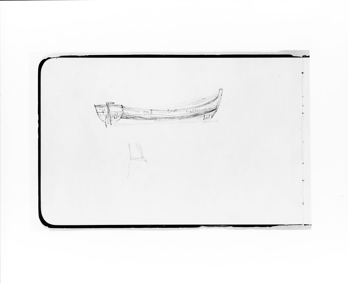 Sketch of a Rowboat (from Sketchbook), Albert Bierstadt (American, Solingen 1830–1902 New York), Graphite on wove paper with gilt edges, bound in a leather
 cover, American 