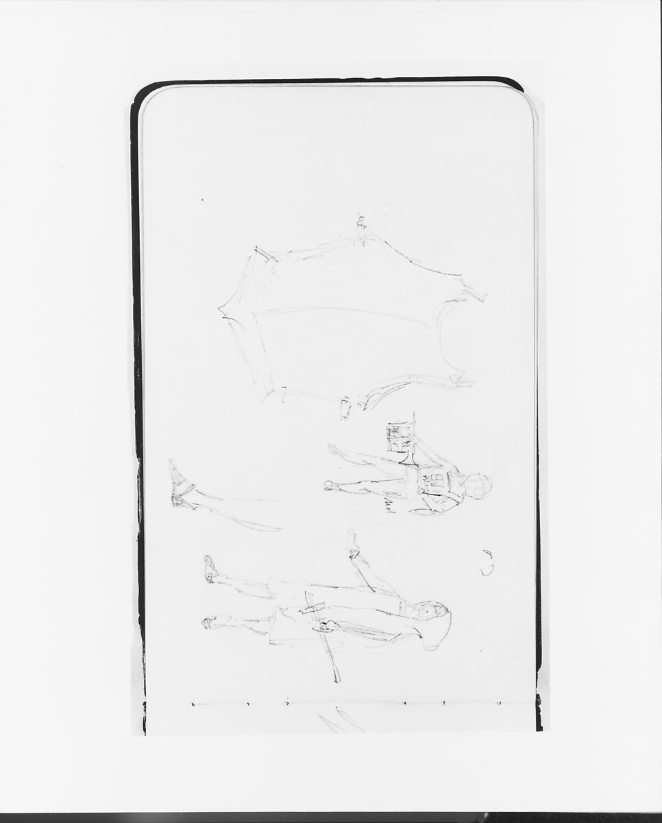 Sketches of Armor and Figure (from Sketchbook), Albert Bierstadt (American, Solingen 1830–1902 New York), Graphite on wove paper with gilt edges, bound in a leather
 cover, American 
