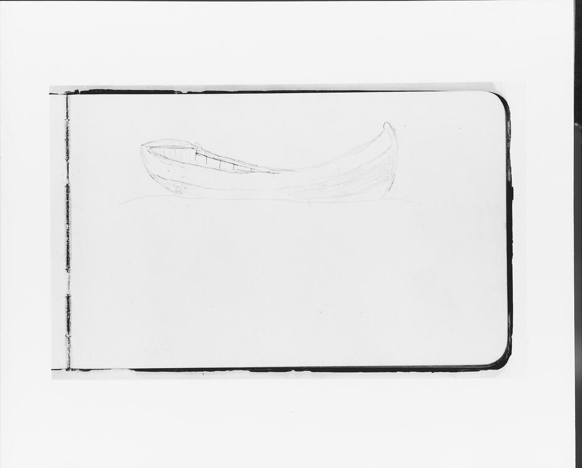Rowboat (from Sketchbook), Albert Bierstadt (American, Solingen 1830–1902 New York), Graphite on wove paper with gilt edges, bound in a leather
 cover, American 