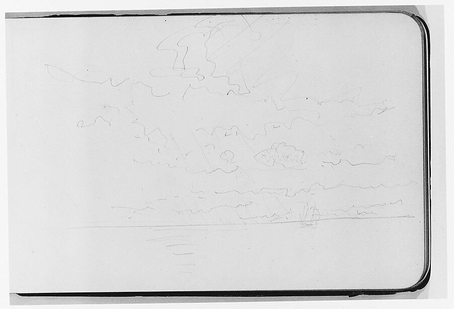 Study for Seascape (from Sketchbook), Albert Bierstadt (American, Solingen 1830–1902 New York), Graphite on wove paper with gilt edges, bound in a leather cover, American 