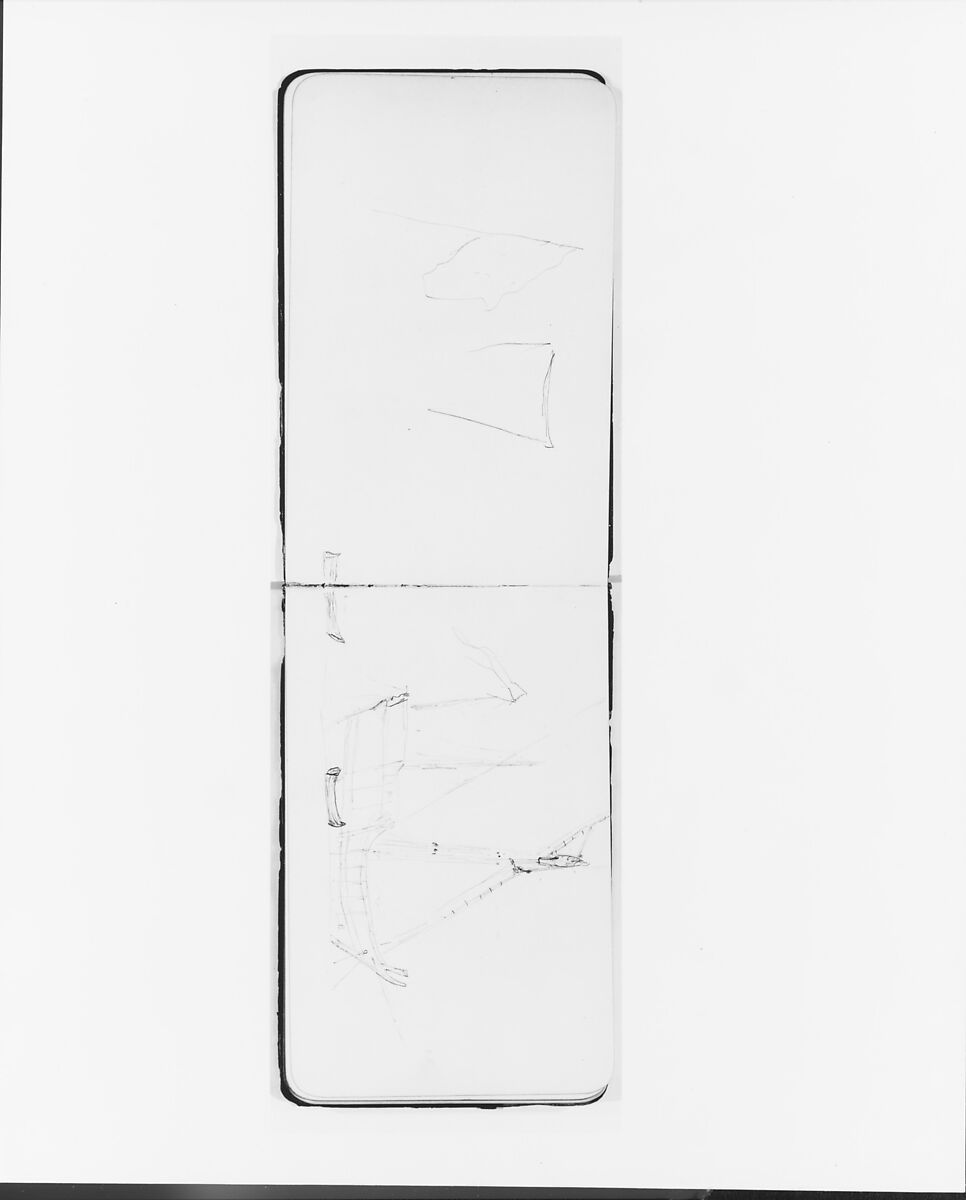 Study of a Flag for the Landing of Columbus (from Sketchbook), Albert Bierstadt (American, Solingen 1830–1902 New York), Graphite on wove paper with gilt edges, bound in a leather cover, American