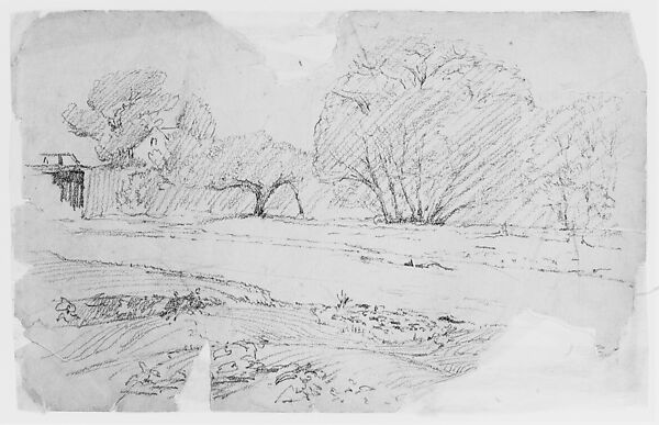 Landscape (from Sketchbook), Thomas Moran (American (born England), Bolton, Lancashire 1837–1926 Santa Barbara, California), Graphite on paper, American 