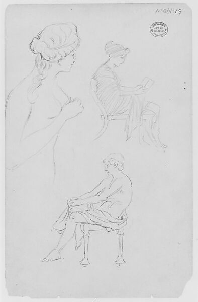 Women in Classical Dress (from Sketchbook), Thomas Moran (American (born England), Bolton, Lancashire 1837–1926 Santa Barbara, California), Graphite on paper, American 