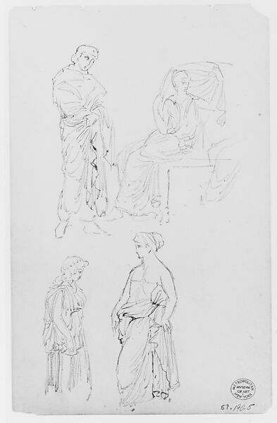 Women in Classical Dress (from Sketchbook), Thomas Moran (American (born England), Bolton, Lancashire 1837–1926 Santa Barbara, California), Graphite on paper, American 