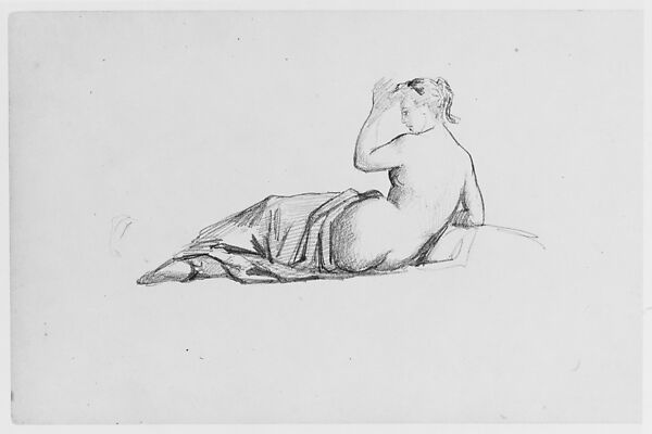 Draped, Classical Female (from Sketchbook), Thomas Moran (American (born England), Bolton, Lancashire 1837–1926 Santa Barbara, California), Graphite on paper, American 