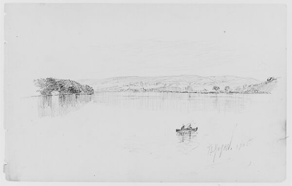 Lake Scene (Signed and Dated) (from Sketchbook), Thomas Moran (American (born England), Bolton, Lancashire 1837–1926 Santa Barbara, California), Graphite on paper, American 