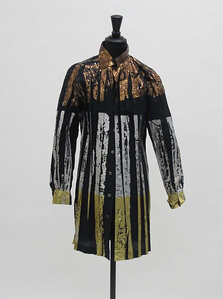Shirt, Issey Miyake (Japanese, 1938–2022), cotton, metal, mother-of-pearl, Japanese 
