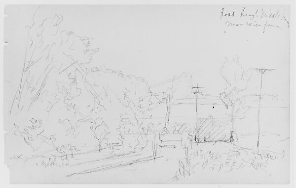 Landscape (Road Through Middle Branch/ Near Wire Farm) (from Sketchbook), Thomas Moran (American (born England), Bolton, Lancashire 1837–1926 Santa Barbara, California), Graphite on paper, American 